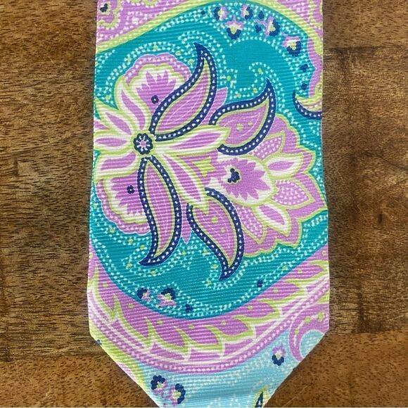 Vintage Allea spring pastel silk neck tie extra long - Picture 3 of 5